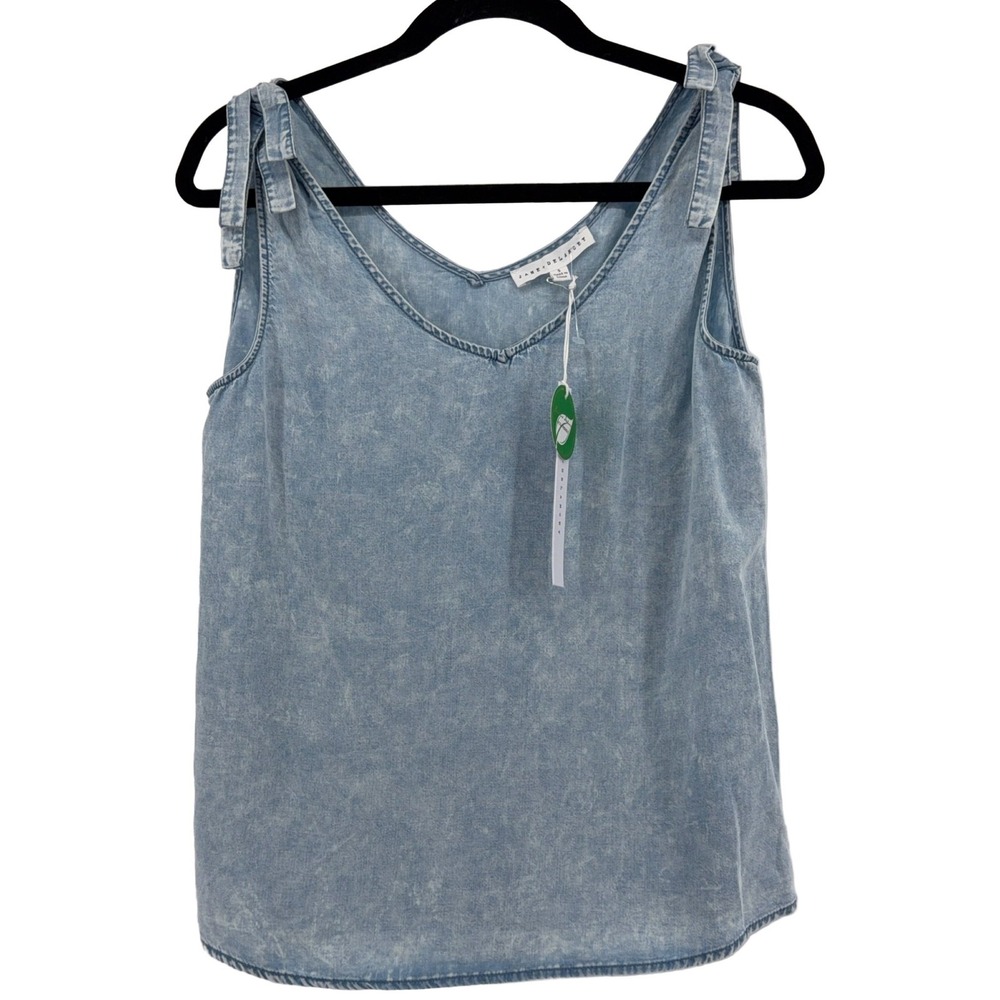 Jane +‎ Delancey Tie Shoulder Sleeveless Top S Light Blue Acid Wash Eco Friendly